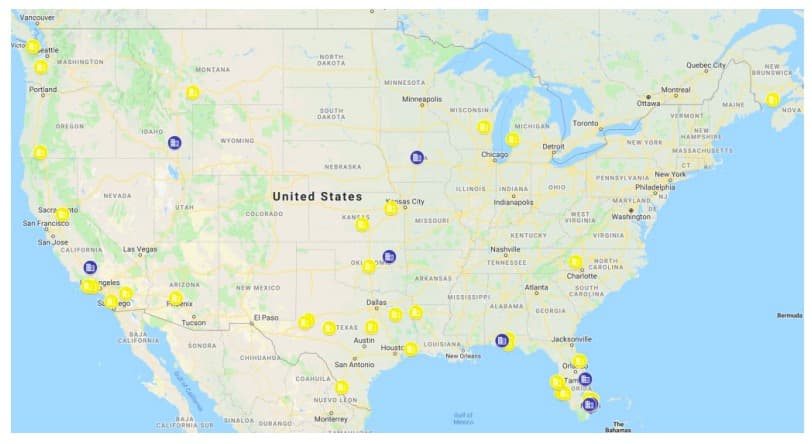 Figure 15. Geographic distribution of attacks on Click2Gov (yellow: first wave of attacks, blue: new wave of attacks)</a>