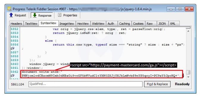 Figure 38. Link to a fake payment data input form injected into the compromised site</a>