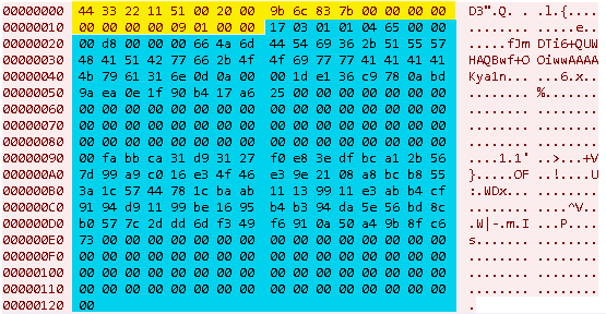 Crosswalk message with KCP headers (highlighted in yellow)