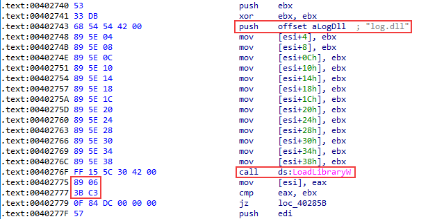 Loading log.dll in log.exe